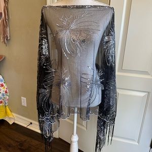Black White & Silver Coverup with Sequins